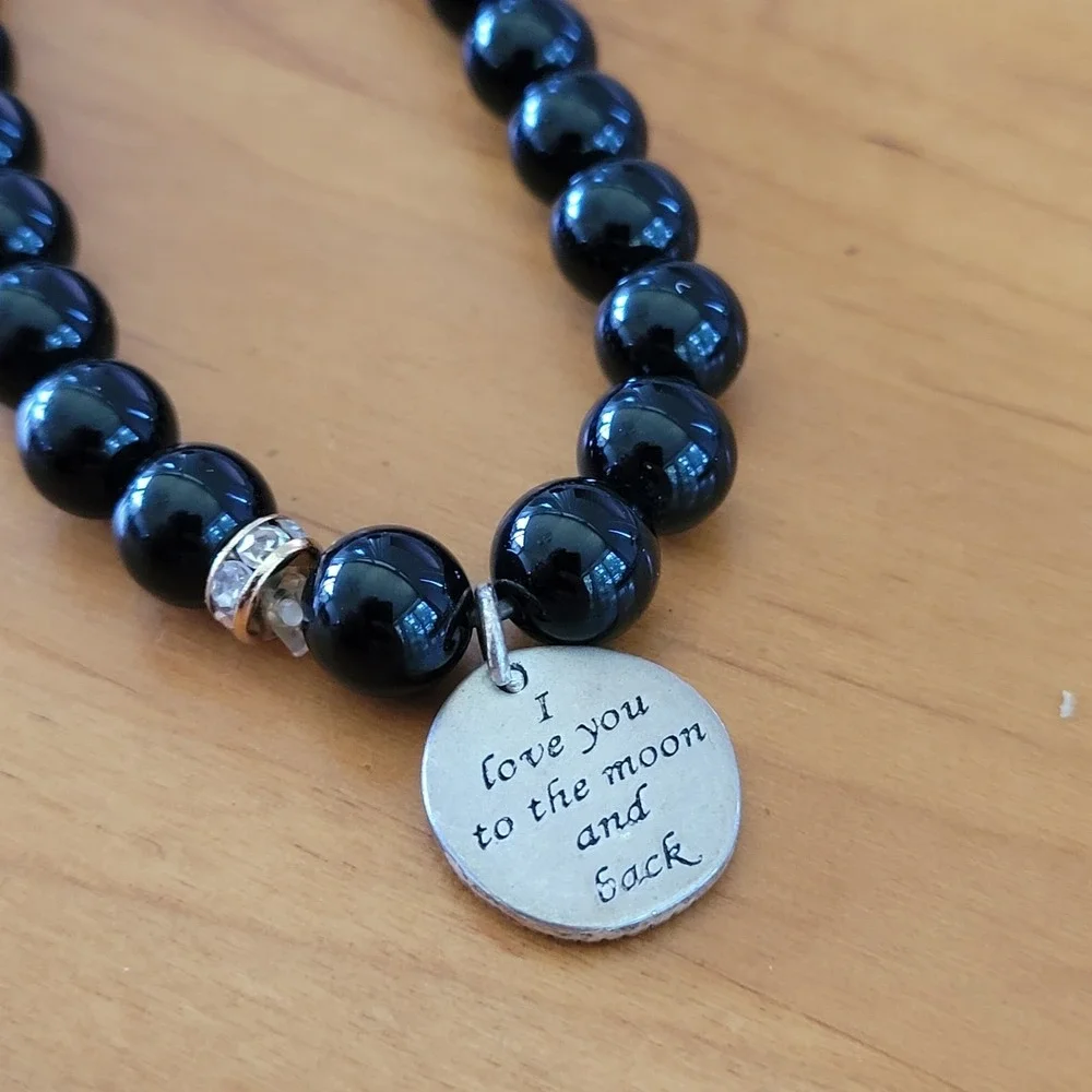 Black Bead Stretch Bracelet I Love You To The Moon And Back Charm